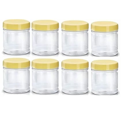 MANNAT  Round Plastic Jar Storage Containers For Kitchen,Aachar Pickle,Dal,Dry Fruits,Masala,Spices,Grocery,Grains Storage-50ml,(Set of 8)