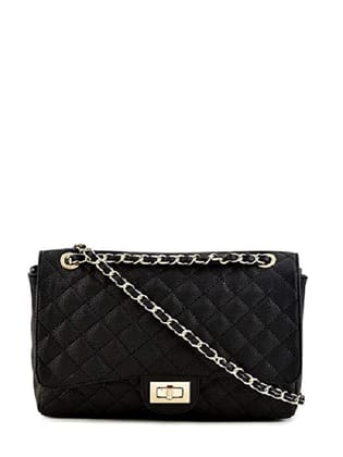 Lychee Bags Women Pu Quilted Black Sling Bag