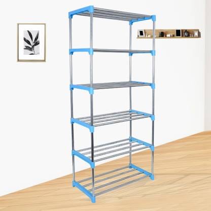 6 Layer Stainless Steel Multifunctional Multipurpose Use Metal Open Book Shelf  (Finish Color - Blue, DIY(Do-It-Yourself))