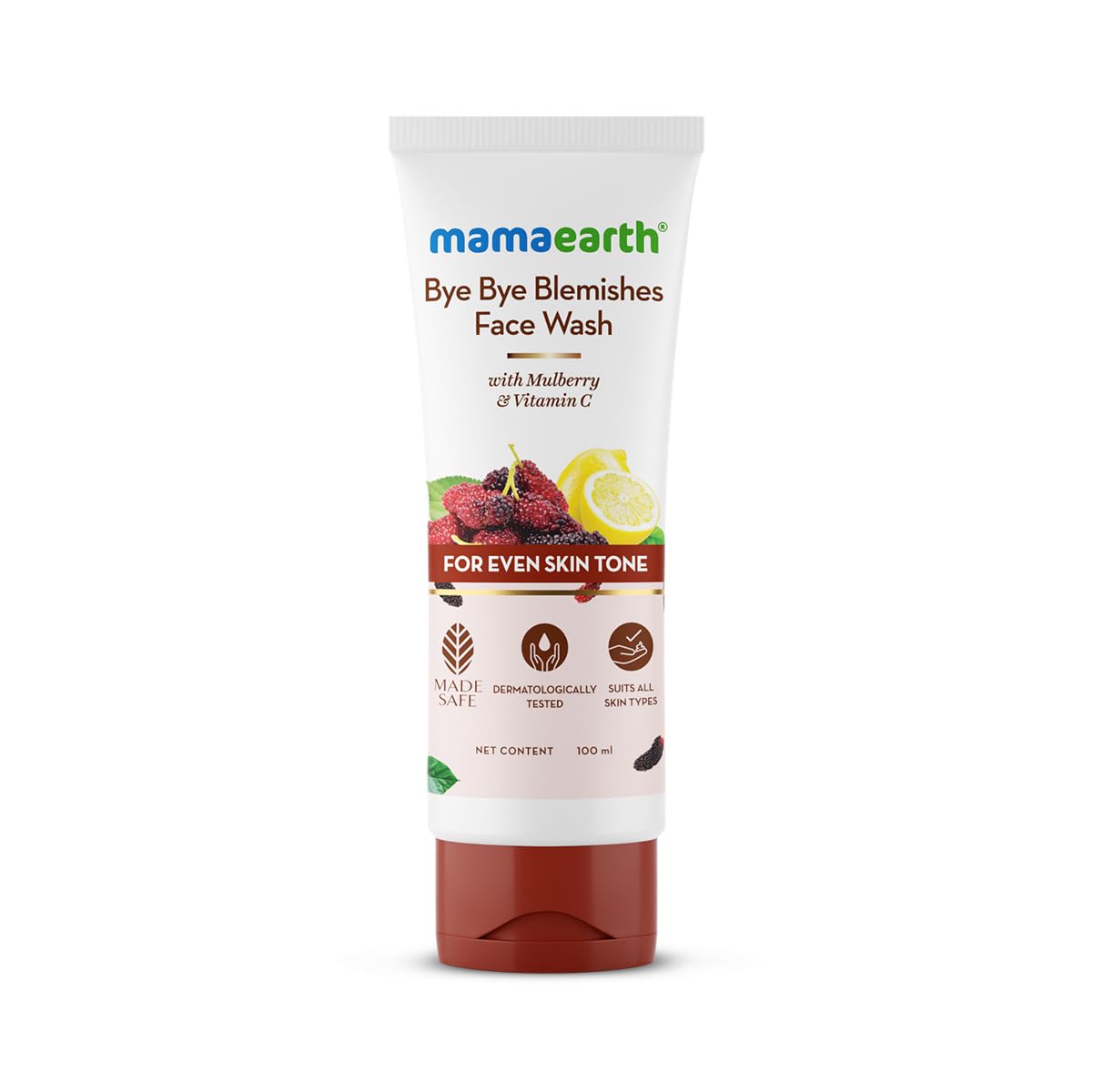 Mamaearth Bye Bye Blemishes Face Wash with Mulberry and Vitamin C for Even Skin Tone - 100 ml Gently Cleanses | Reduces Dark Spots | Brightens Skin | Reduces Pigmentation | Niacinamide