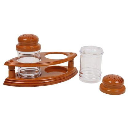 RASOI Wooden Finish Spice Jar with Holder Stand(Set of 2)COregano,Chilli Flakes,Sugar,Seasoning Sprinkler|Air Tight Container|Dining Table Masala Box Dabbi(Rasoi)