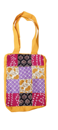 NIRJHARI Handmade Cotton Cloth Patchwork Handbag Purple & Black (Big) Pack of 1
