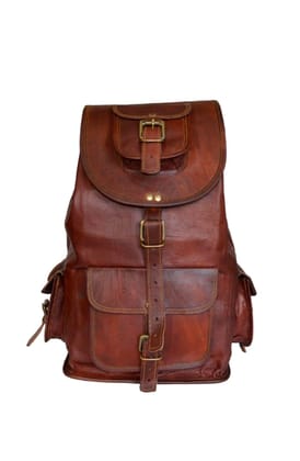 Ganpati Enterprise Handcrafted Leather  Brown Backpack for Men