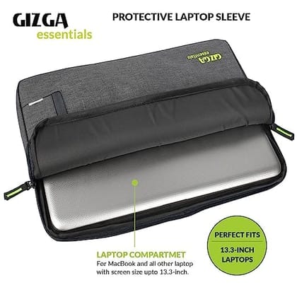 Gizga Essentials Laptop Bag Sleeve Case Cover Pouch for 13.3 Inch Laptop/MacBook, Office/ College Laptop Bag for Men & Women, Side Handle, Multiple Pockets, Water Repellent, Shock Absorber, Grey