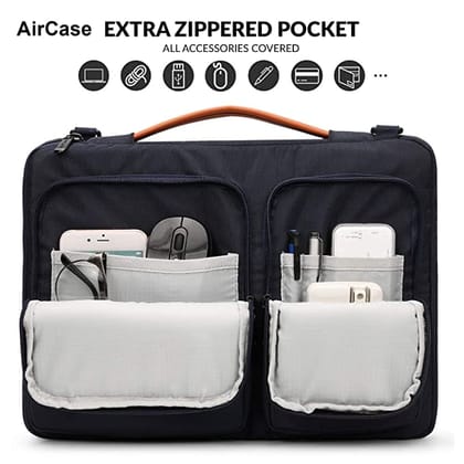AirCase Office Messenger Sling Bag fits upto 15.6" Laptop/Macbook, Detachable Shoulder Strap, Waterproof, Shockproof, Carry Handle with Spacious Pockets, For Men & Women, Blue- with Warranty