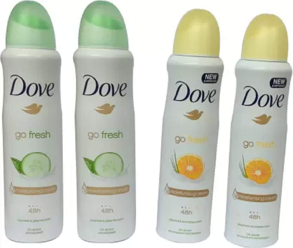 Dove Go Fresh cucumber &green tea 2 & Lemongrass & grapefruit 2 (Pack of 4) Deodorant Spray - For Women (600 ml, Pack of 4)