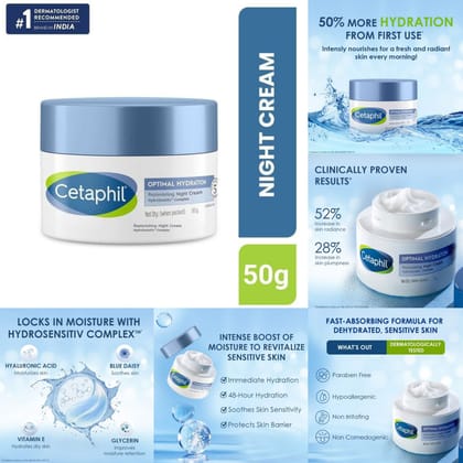 Cetaphil Optimal Hydration Replenishing Night Cream With Hyaluronic Acid For Dehydrated Skin (50 g)
