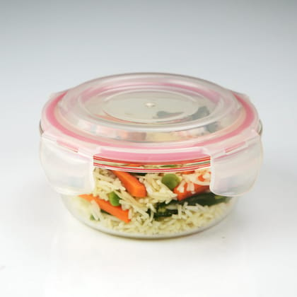 VERTIS Airtight Lunch Box Round Food Container Quad Lock Clear 425 mL Red Silicone