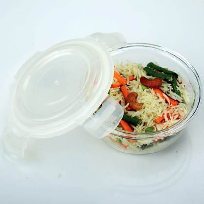 VERTIS Airtight Lunch Box Round Food Container Quad Lock Clear 425 mL White Silicone