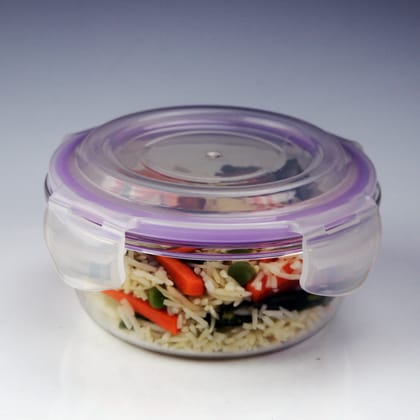 VERTIS Airtight Lunch Box Round Food Container Quad Lock Clear 425 mL Purple Silicone