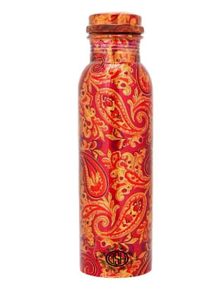 Copper Bottles for Water Printed Design with Art Work, Antique & Matt Finish Yoga Water Bottle 800 ML