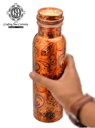 Copper Bottles for Printed Art Work, Travelling Purpose Bottles, Yoga Ayurveda Healing, 800 ML (Design P03)