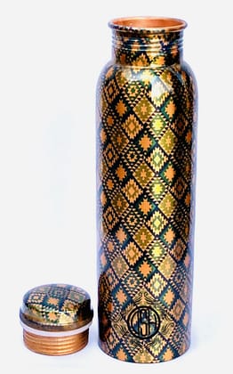 Copper Bottles for Printed Art Work, Travelling Purpose Bottles, Yoga Ayurveda Healing, 800 ML (Design P06)