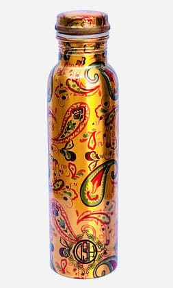 Copper Bottles for Printed Art Work, Travelling Purpose Bottles, Yoga Ayurveda Healing, 800 ML (Design P08)