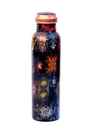 Copper Bottles for Printed with Art Work, Travelling Purpose Bottles, Yoga Ayurveda Healing, 950 ML (Design SM 8)
