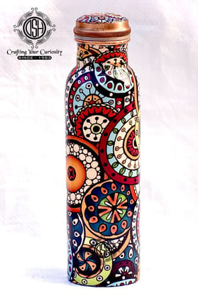 Copper Bottles for Printed with Art Work, Travelling Purpose Bottles, Yoga Ayurveda Healing, 950 ML (Design SM 9)