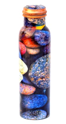 Copper Bottles for Printed with Art Work, Travelling Purpose Bottles, Yoga Ayurveda Healing, 950 ML (Design SM 18)