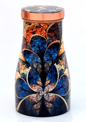 Copper Bedroom Bottle Printed Jug with Inbuilt Glass, Joint Free Bedside Pot, Modern Design, (950 ML)