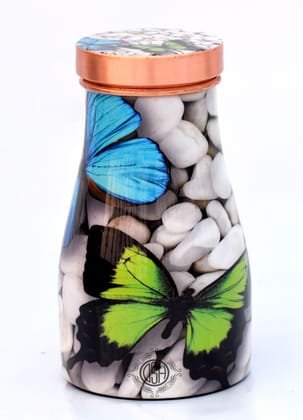 Copper Bedroom Bottle Printed Jug with Inbuilt Glass, Bedside Jar Pot, Joint Free Pure Copper, Designer Printed,(950 ML)