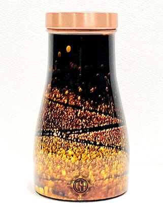 Copper Bedroom Bottle Printed Jug with Inbuilt Glass, Bedside Pot, Designer Print, (950 ML) (08 no.)