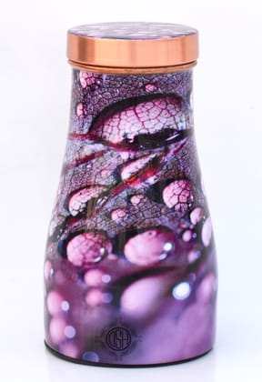 Copper Bedroom Bottle Printed Jug with Inbuilt Glass, Bedside Jar Pot, Pure Copper, Designer Printed, (950 ML)