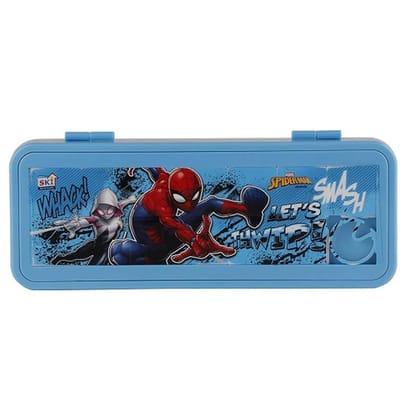 SKI Puzzle Game Password Protected Spider Man Theme Double Layer Pencil Box Stationery Holder for Boys and Girls with Pencil, Scale and Eraser Geometry Box