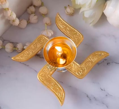 Brass Diya Brass Swastik Diya Oil Diya with Velvet Box for Diwali,Temple,Office Puja and Return Gift.(DYA-SWASTIK)