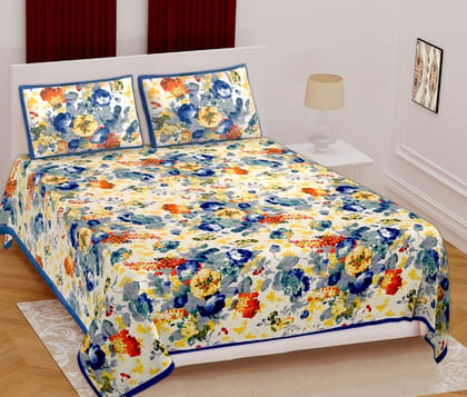 Classic King Size (93x108 inches) Cotton Double Bedsheet with 2 Pillow Covers–(Royal-9-B)