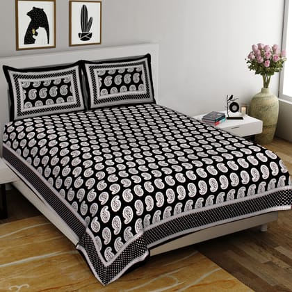 Premium Cotton Bedsheet  King Size (93×108 inches) – (Paisley B&W)