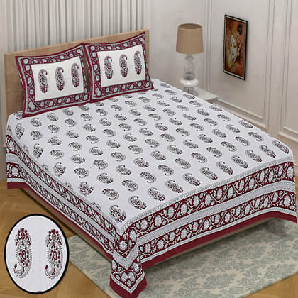 Queen Size (90x100 inches) Cotton Double Bedsheet with 2 Pillow Covers – (Kari)