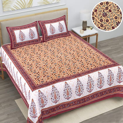 Queen Size (90x100 inches) Cotton Double Bedsheet with 2 Pillow Covers – (Anar)