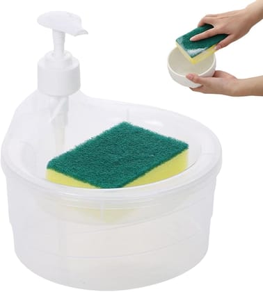 MANNAT Double Layer 2 in 1 Liquid soap Dispenser with Pump and Sponge,Kitchen Soap Dispenser,Dishwashing Sponge| 15 x 16 x 17 CM |Multi-Color(Pack of 1)