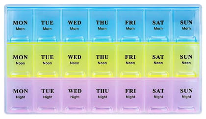 MANNAT Pill Organizer 3 Times a Day,Weekly Pill Box Thrice a Day, 7 Day AM PM Pill Case, Daily Medicine Organizer 21 Compartments for Vitamins, Fish Oils or Supplement(Pack of 1)