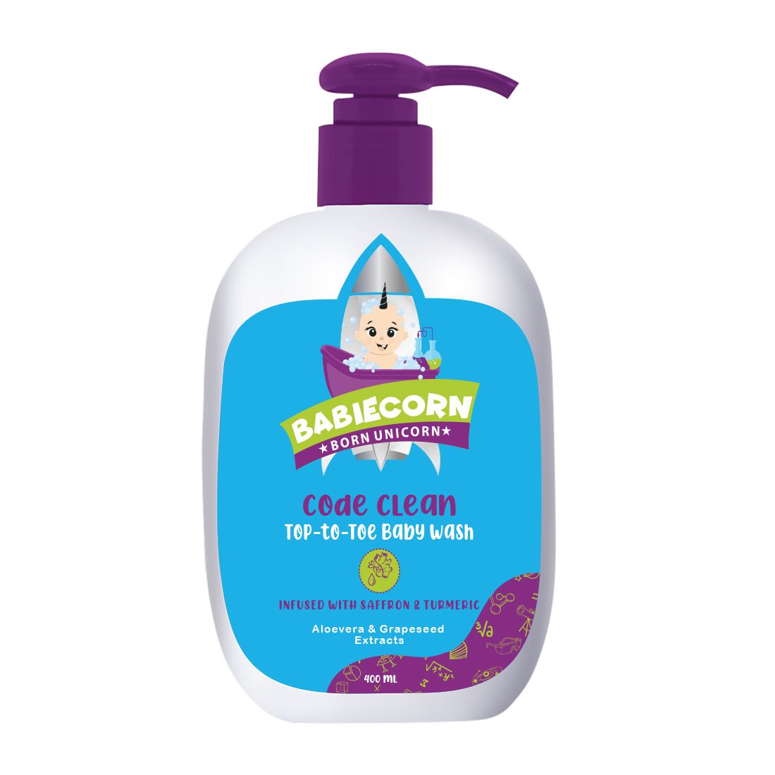 BABIECORN Code Clean Baby Top-to-toe Wash Infused with Saffron & Turmeric Aloevera (400 ml)