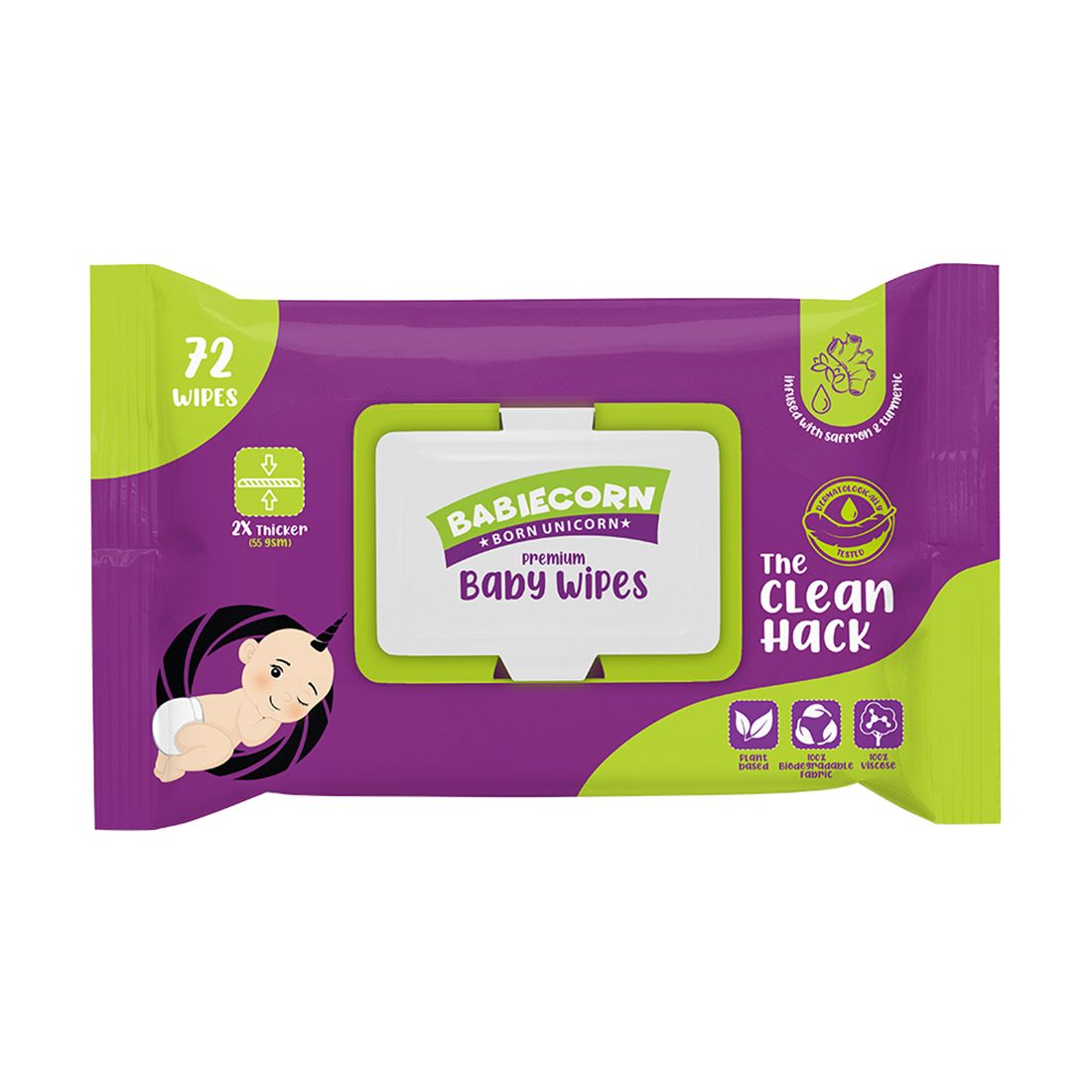 BABIECORN Premium Baby Wipes Soft & Gentle Formulated with Saffron&Turmeric pack of (72 Wipes)