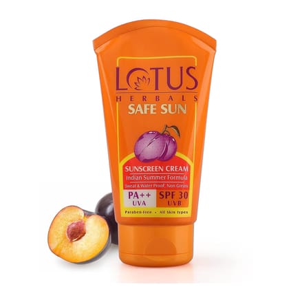 Lotus Safe Sun Sunblock SPF 30 PA++| Black Plum Extract| Suitable For Indian Summers, Water Proof, Sweat Proof, Non Greasy| Suitable For All Skin Types| 100g