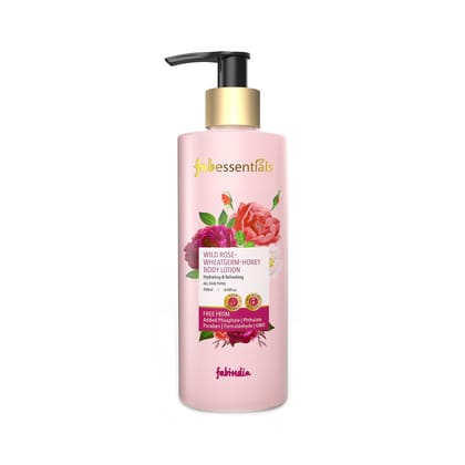 Fabessentials Wild Rose Wheatgerm Honey Body Lotion  | with Almond Oil, Wheatgerm Oil, Honey Extract | Banishes Dryness & Flaky Skin | Hydrates, Moisturises  & Softens Skin - 250 ml