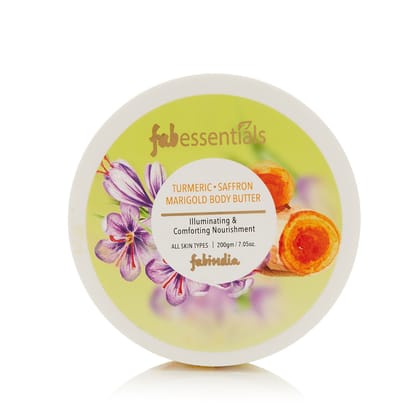 Fabessentials Turmeric Saffron Marigold Body Butter | with Shea Butter & Cocoa Seed Butter | for Deep Moisturising, Illuminating Glow & Comforting Nourishment - 200 gm