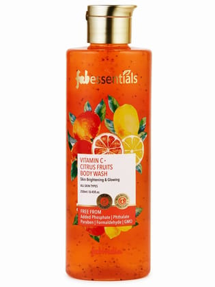 Fabessentials Vitamin C Citrus Fruits Body Wash | with Orange Oil, Lemon, Amla & Apricot Seed | for Deep Cleansing, Energising, Brightening & Radiant Glow - 250 ml