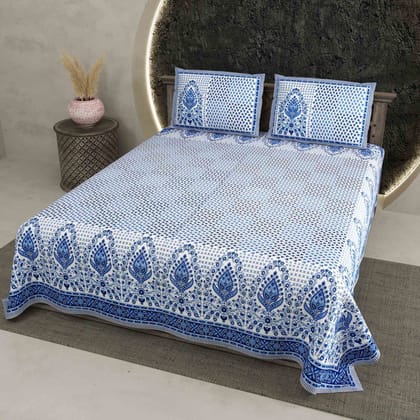 Bedsheet Adda DB-Standard King Size  (90*108 Inches )-X- Pure Cotton jaipuri Double Bedsheet With Two Pillow Cover TC-208