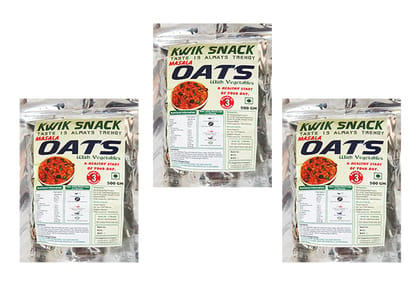 KWIK SNACK COMBO PACK OF 3 MASALA OATS OF (400 GM EACH) 3 X 400 GM = 1.2KG - 100% Natural Whole Grain Oats, Good source of protein & Fiber, Gluten Free Oats, No Added Sugar, Healthy Breakfast Cereals,