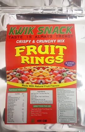 KWIK SNACK Fruit Ring Loops | Crunchy Multigrain Breakfast Cereal| Mixed Fruit Flavor| (400 Gm)