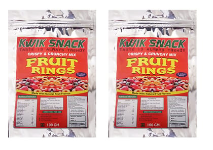 KWIK SNACK Fruit Ring Loops | Crunchy Multigrain Breakfast Cereal| 2 X 100 GM -200 GM Mixed Fruit Flavor| (2 X 100 Gm)