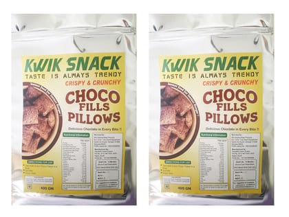 KWIK SNACK CHOCOS FILL PILLOWS - |Chocolaty-Creamy-Crunchy |Anytime Snack | With Goodness of Multigrain & 0% Maida | -(2 X 400 GM - 800 GM)