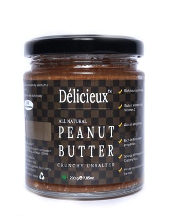 D?licieux Keto Vegan Diet All Natural Stone Ground Peanut Butter Crunchy Unsalted-200GE