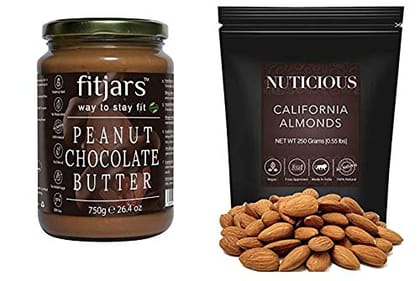 FITJARS - California Almond 250 G+ Peanut Chocolate Butter (Immunity Booster/vegan/natural)