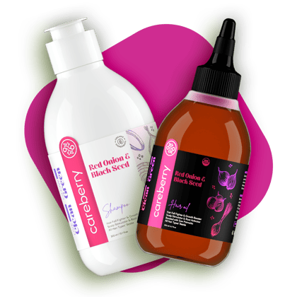 Careberry Red Onion & Black Seed Hair Care Duo | Shampoo & Oil Combo for Hair Growth | Sulfate & Paraben Free | For Men & Women | 300ml Shampoo + 200ml Oil