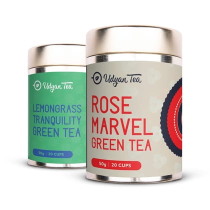 Udyan Tea | Sweet Dreams Tea Combo Pack | Rose Marvel Green Tea | Lemongrass Tranquility Green Tea | 100% Natural Loose Leaves