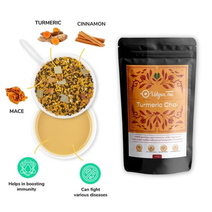 Udyan Tea Turmeric Chai Tea with Cinnamon, Ginger, Mace, Bay Leaves (Herbal), 100% Natural, Boosts Immunity
