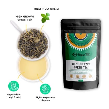 Udyan Tea Tulsi Therapy Green Tea | 100% Natural Immunity Booster Tea (Holy Basil Leaves)